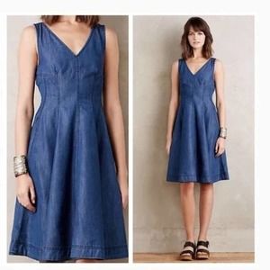 Anthropologie Holding Horses Blue Denim Jean Sleeveless Dress Corset Seamed Sz 2